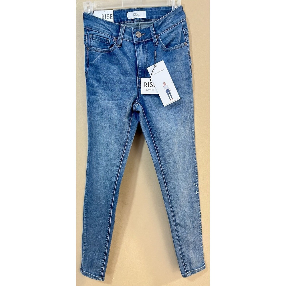 Rise Supply Co Jeans Womens 5 Mid Rise Skinny Denim Medium Wash W27 L28 NWT Flaw